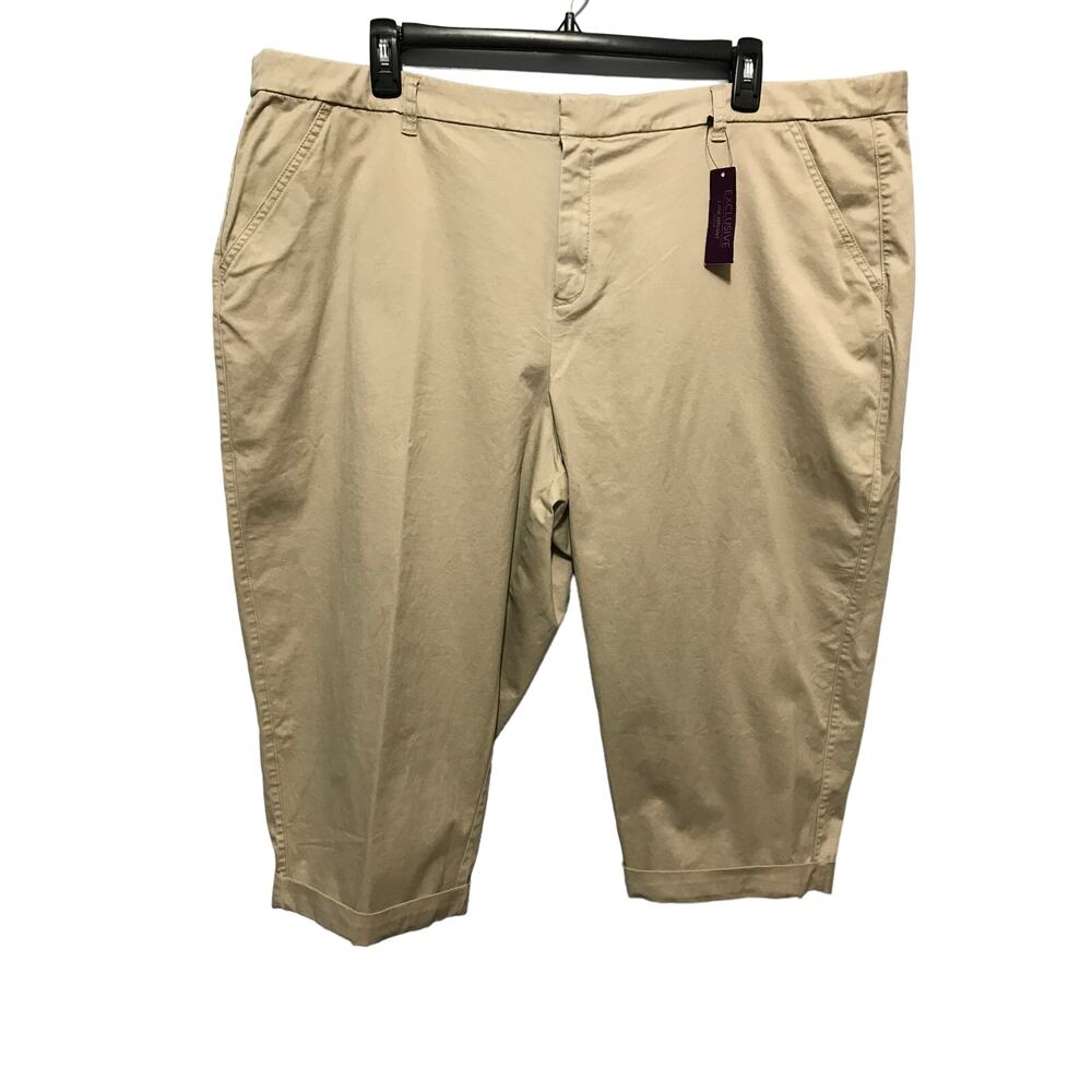 Lane Bryant Womens Plus Size 28 Khaki Tan Capri Pants Roll Cuff New